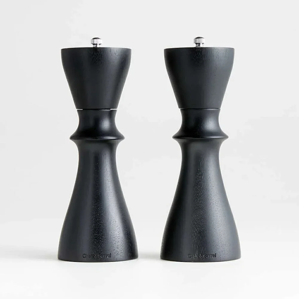 CRATE & BARREL Aster Ebonized Wooden Salt & Pepper Mill Grinder Set in Black
